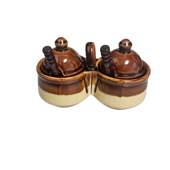 Vintage Stoneware Condiment Set w/ Original Spoons - EUC!!! - Picture 2 of 5